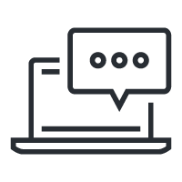 Laptop icon, chat bubble with three ellipses in it